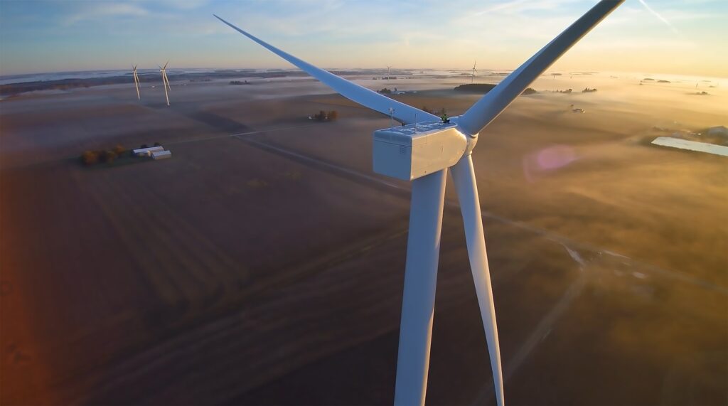 Wind turbines on land